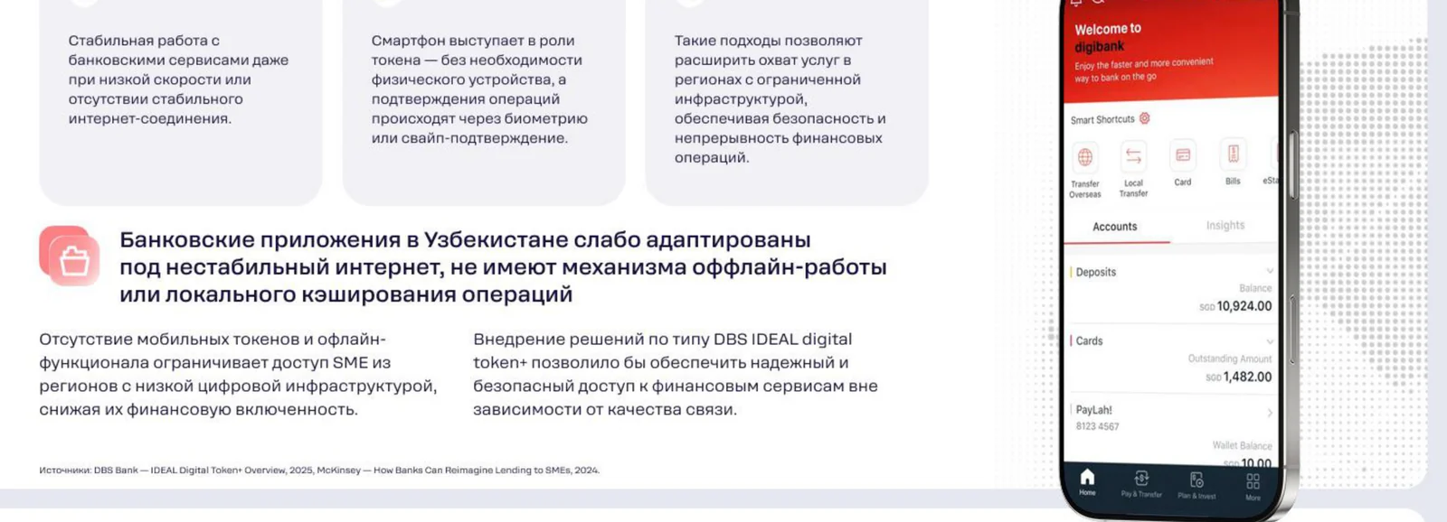 Как у лидеров: DBS сохраняет работу приложения при нестабильной связи — офлайн-сценарии и локальное кеширование операций.
